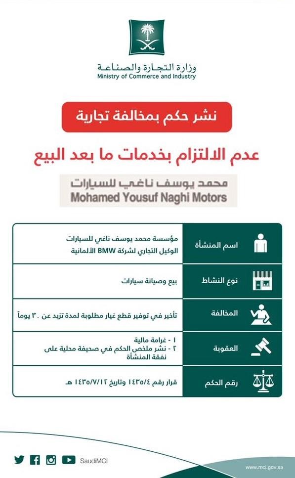 “وزارة التجارة” تغرم وتشهر بوكيل سيارات لعدم الالتزام بخدمات ما بعد البيع