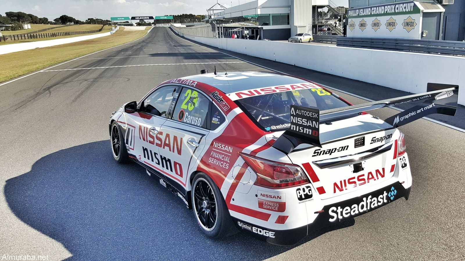 PHILLIP ISLAND, Australia (Jan. 28, 2016) – Nissan has unveiled its 2016 Australian motorsport activities at the Phillip Island Grand Prix Circuit in Victoria today. The 2016 livery for Michael Caruso’s #23 NISMO Nissan Altima V8 Supercar was revealed, carrying a variation of the global GT3 colors that the Altima carried in 2015. Also on track was the #1 Nissan GT-R NISMO GT3 that will aim to take back-to-back Bathurst 12 Hour victories for Nissan next week, with an Australian flag added to the now-familiar livery.