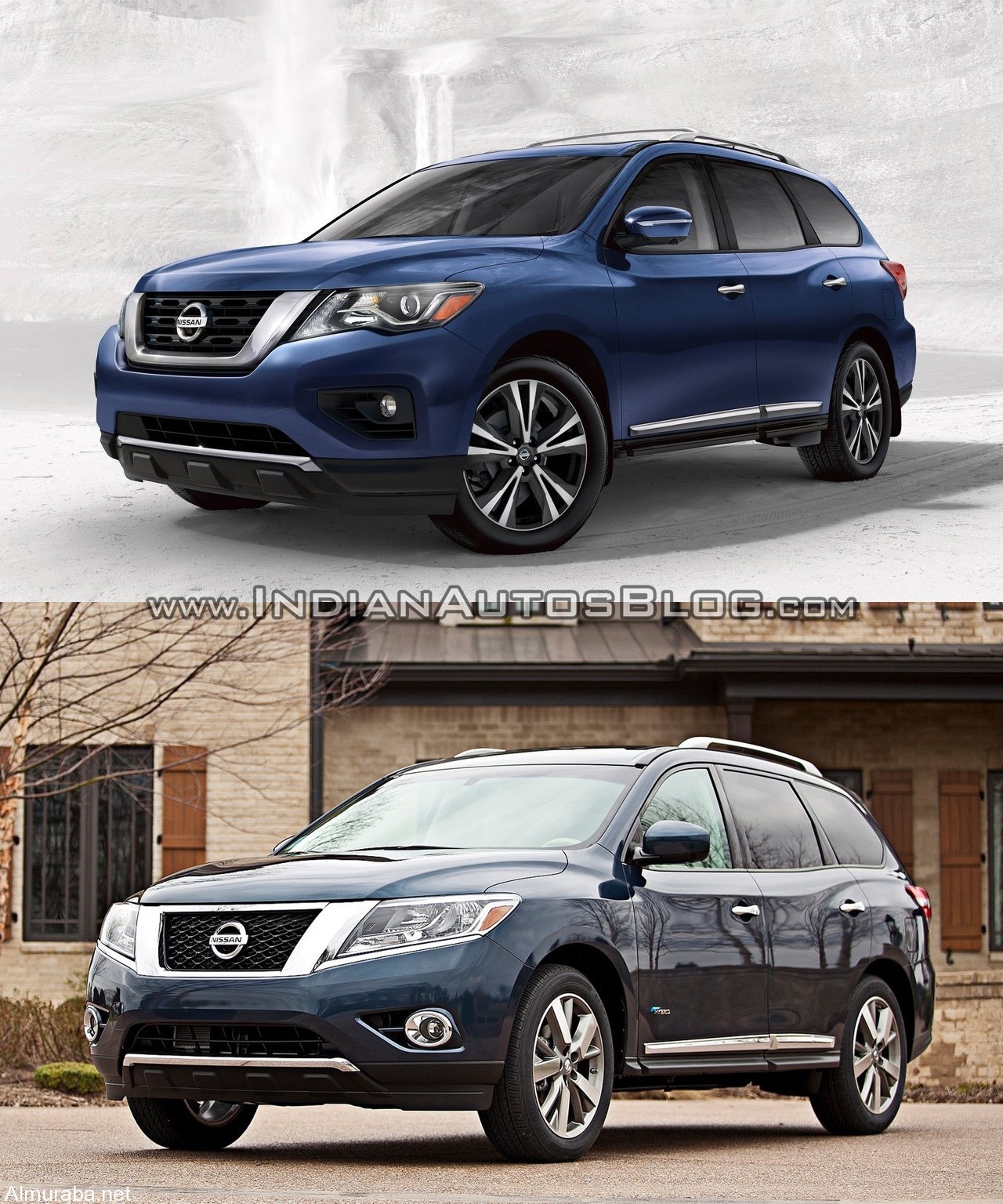 2017-Nissan-Pathfinder-facelift-vs.-2013-Nissan-Pathfinder-front-three-quarters