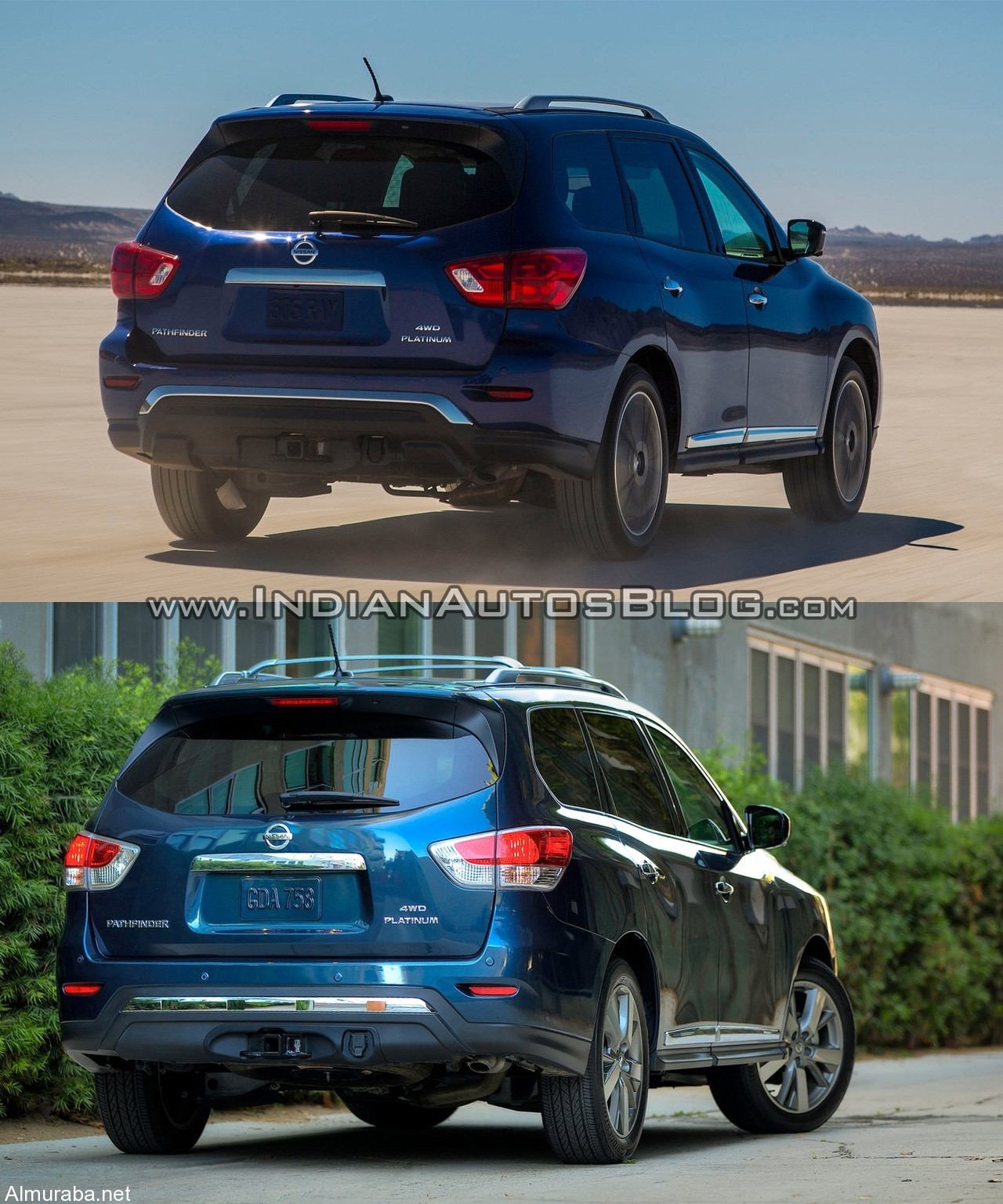 2017-Nissan-Pathfinder-facelift-vs.-2013-Nissan-Pathfinder-rear-three-quarters