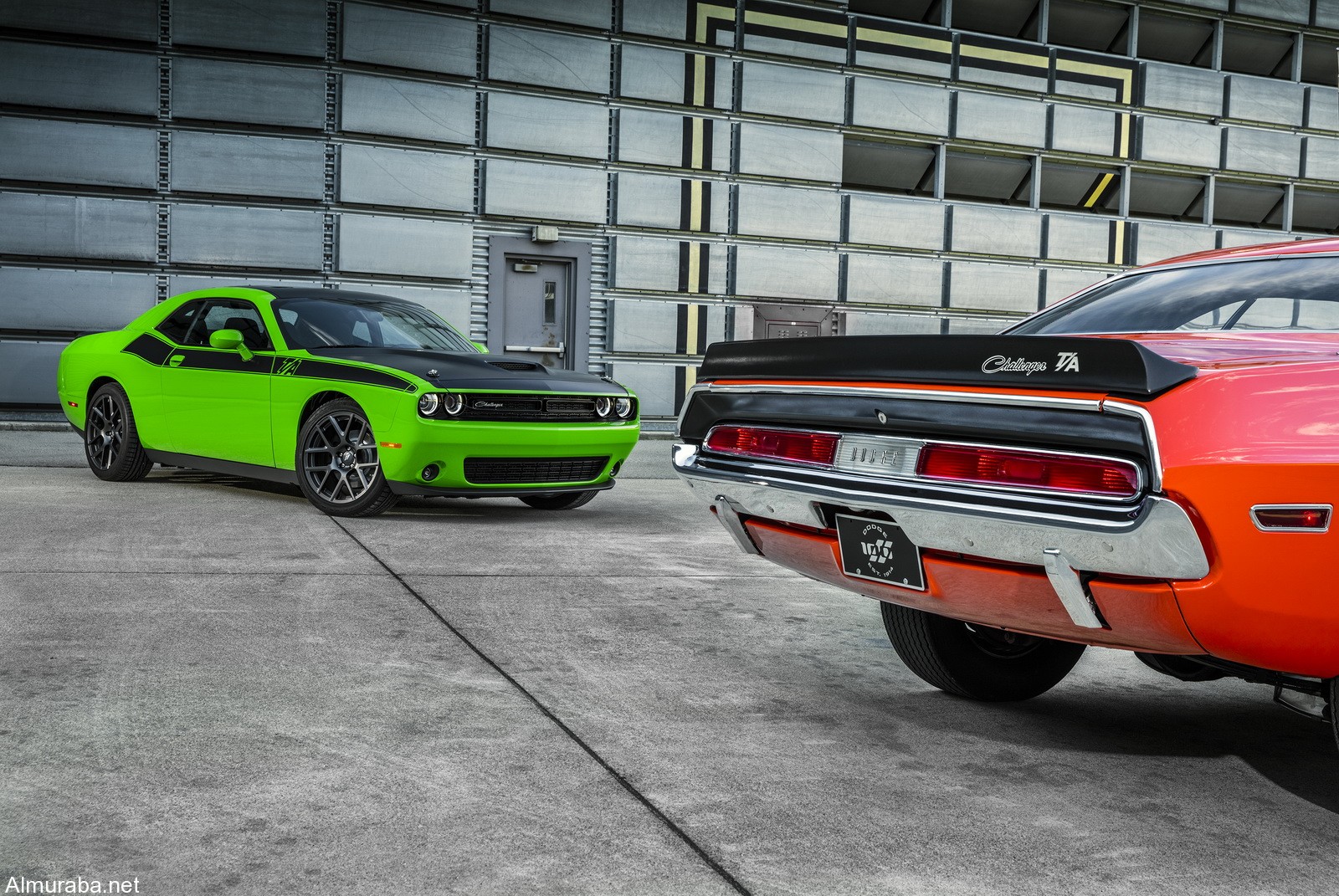 2017 Dodge Challenger T/A (left) and 1970 Dodge Challenger T/A (right)