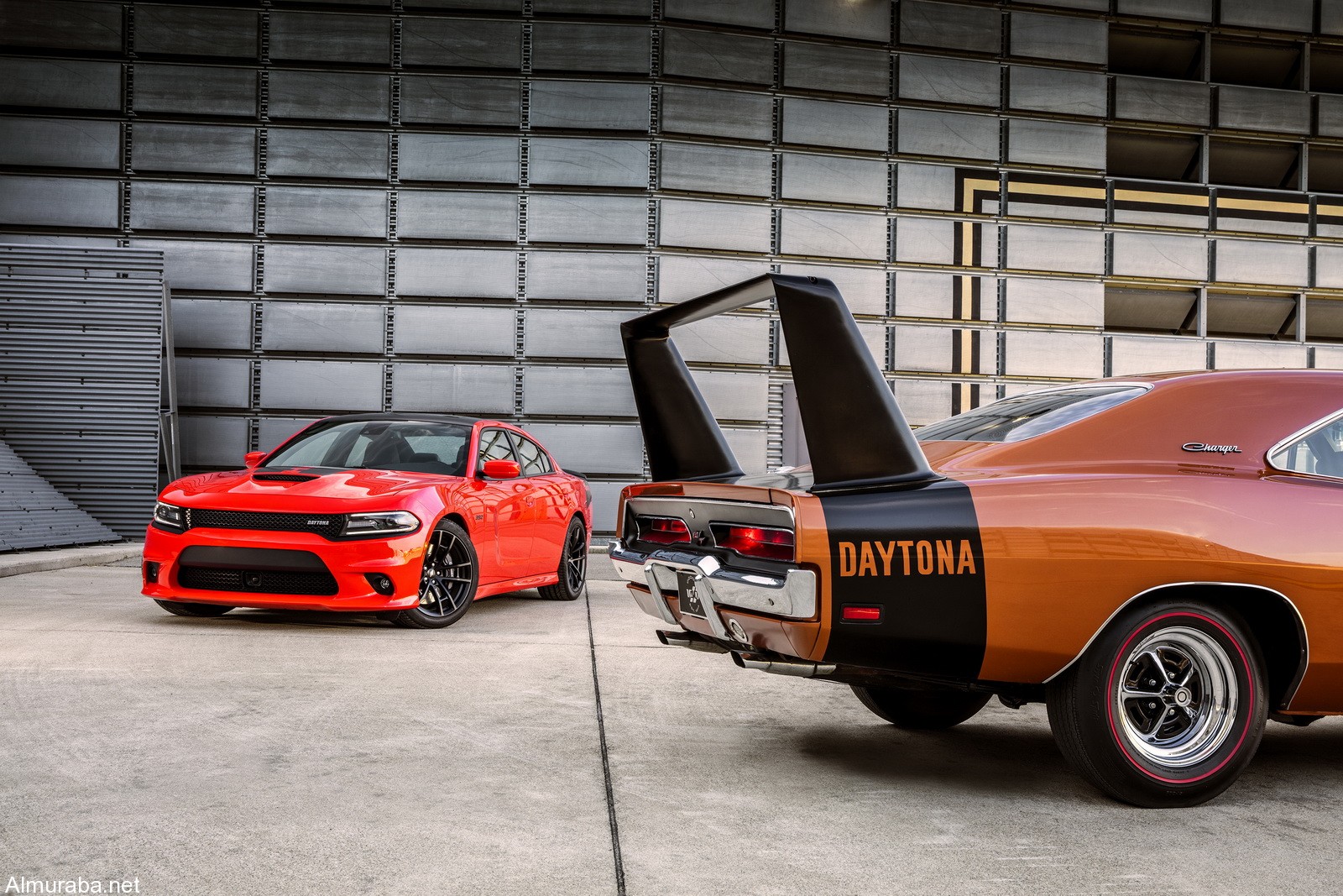 2017 Dodge Charger Daytona 392 (left) and 1969 Dodge Charger Daytona (right)