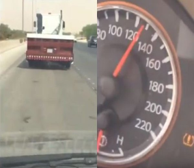 “فيديو” شاهد مواطن يبلغ عن سائق شاحنة يقودها بسرعة مفرطة