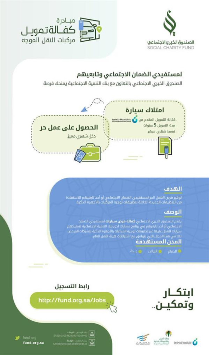 مبادرة تمليك مستفيدي الضمان أو تابعيهم سيارات للعمل عبر التطبيقات الذكية 1