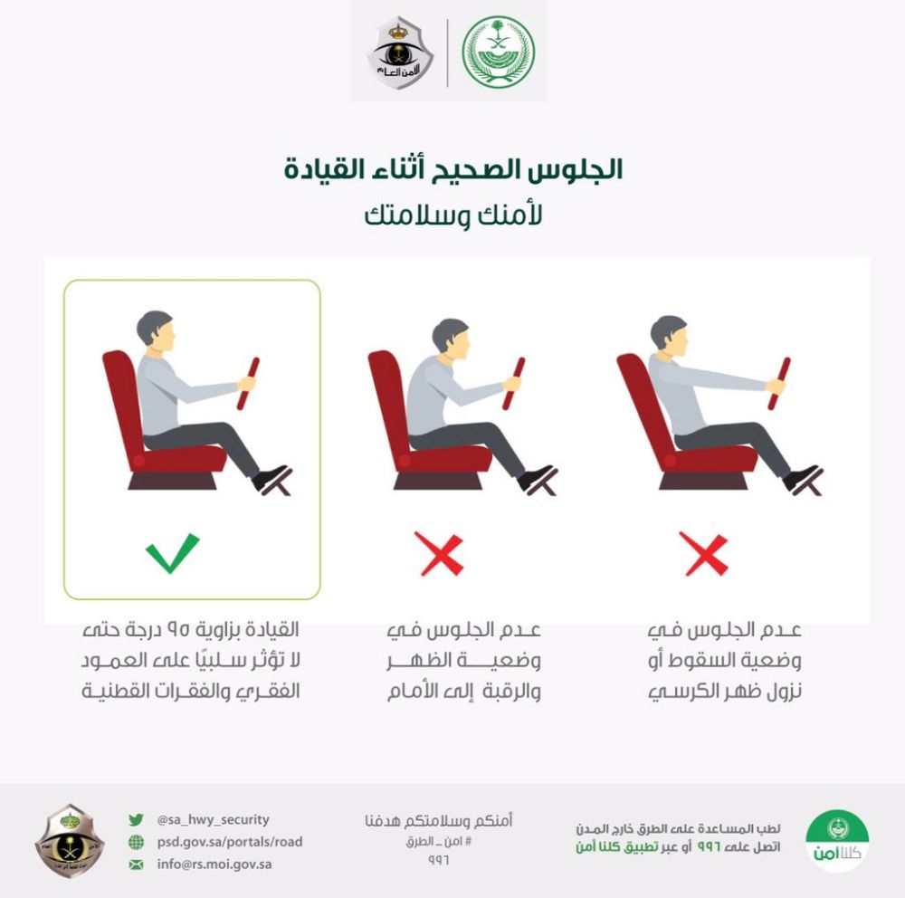 أمن الطرق يوضح الطريقة الصحيحة للجلوس أثناء القيادة 1