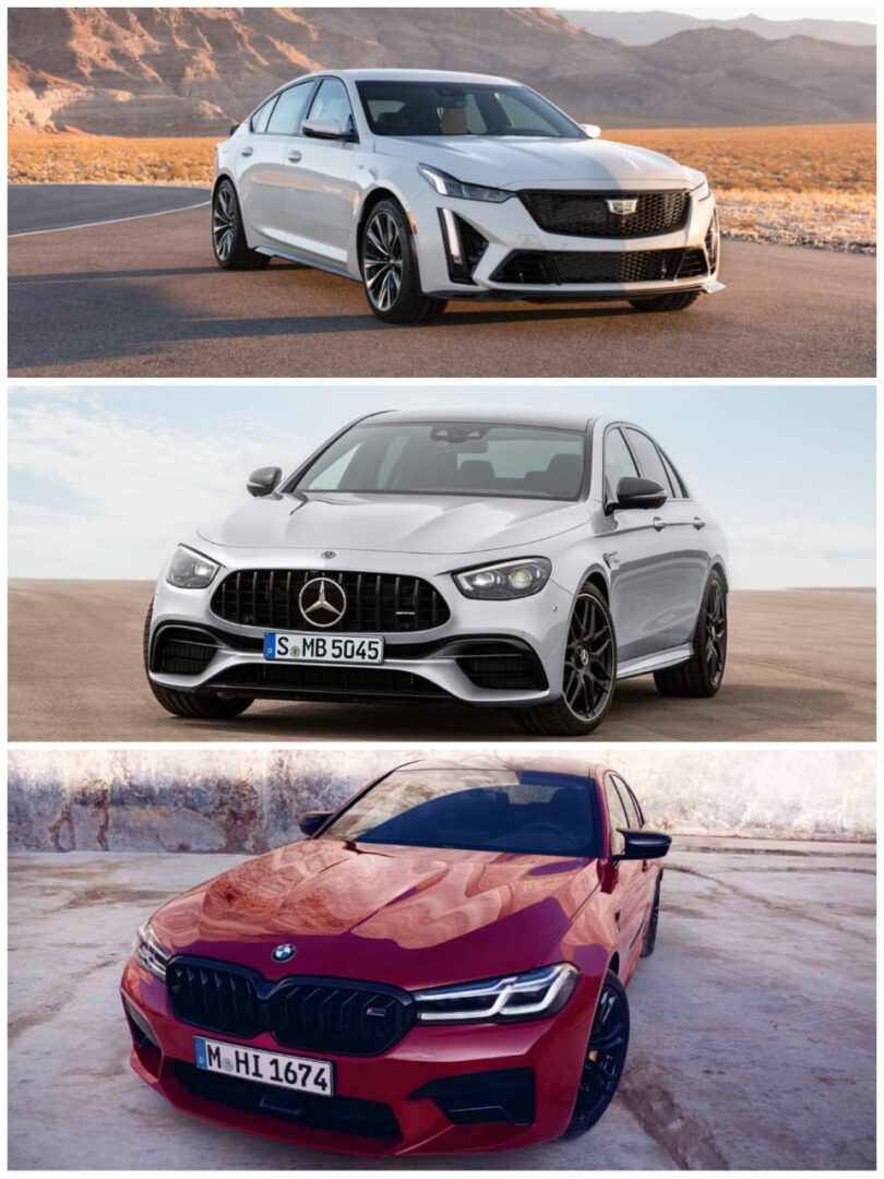 مقارنة القوة والسرعة بين مرسيدس بنز E63S AMG وبي ام دبليو M5 كومبتيشن وكاديلاك CT5-V بلاك وينج 1