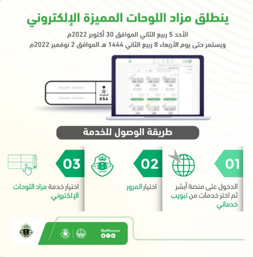 الإعلان عن طرح مزاد اللوحات الإلكتروني الجديد عبر "أبشر"  1