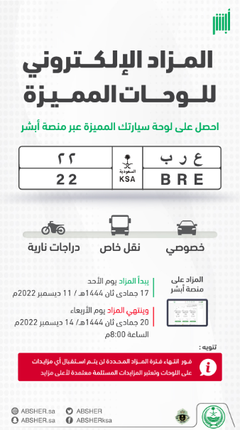 "أبشر" تكشف أبرز اللوحات المميزة في المزاد الإلكتروني 2