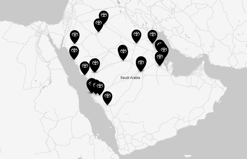 عناوين فروع تويوتا عبداللطيف جميل في السعودية حسب المنطقة