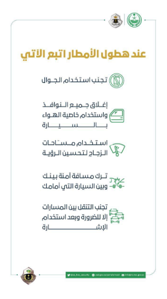 "أمن الطرق" يوجه 5 إرشادات حال القيادة في الأجواء الماطرة 2