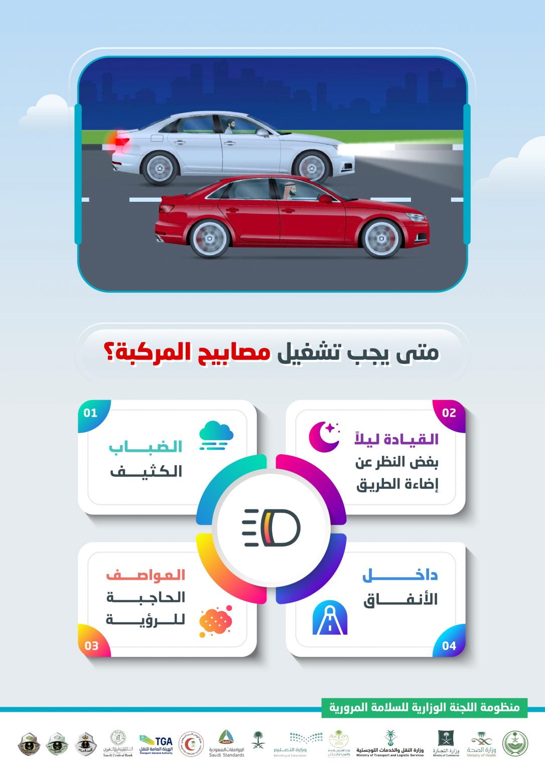 "سلامتك": المركبات الخارجة من الطريق الرئيسي لطريق الخدمة لها الأولوية 3