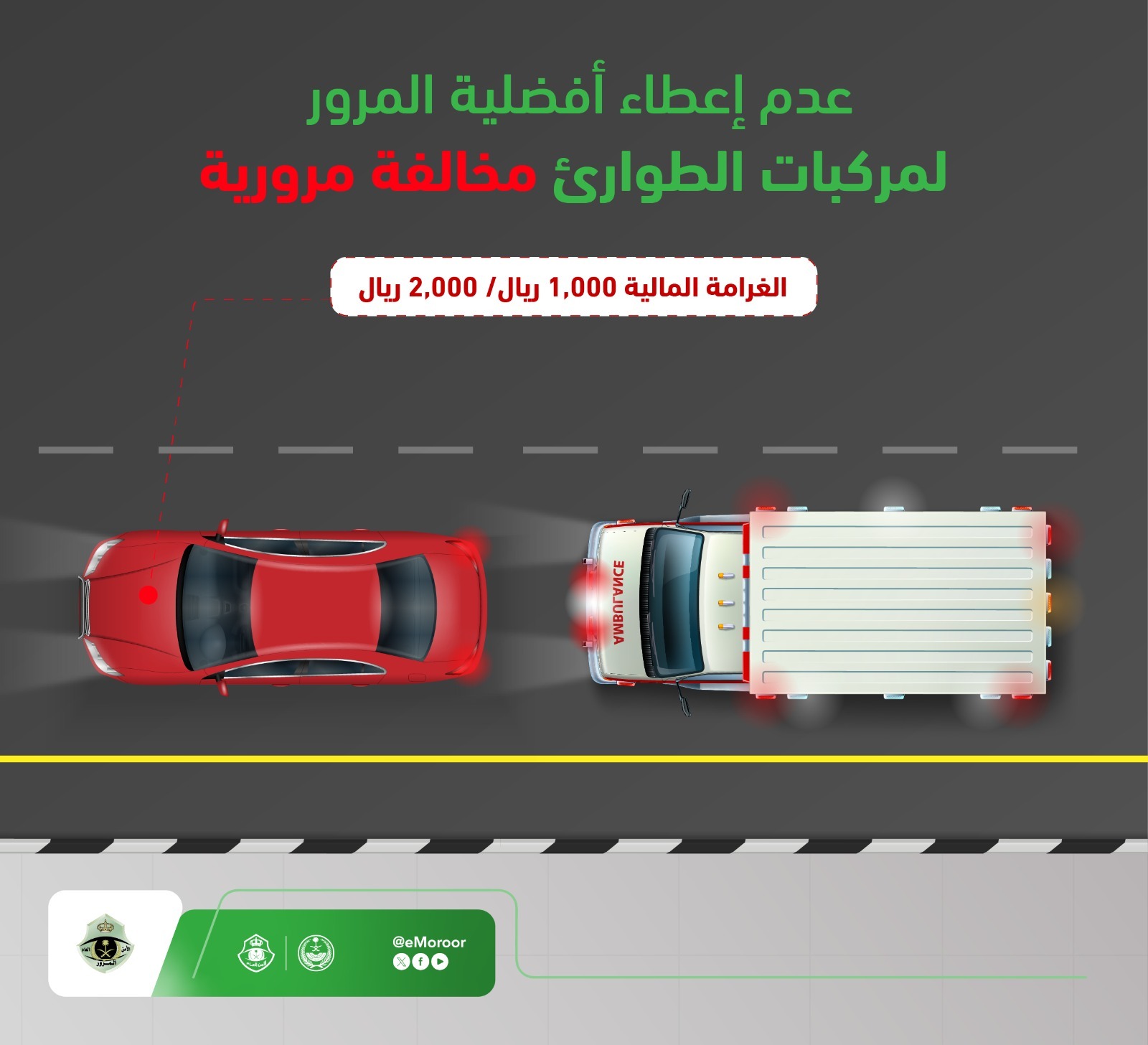 "المرور": عدم إعطاء أفضلية المرور لمركبات الطوارئ مخالفة..غرامتها تصل لـ 2000 ريال 2