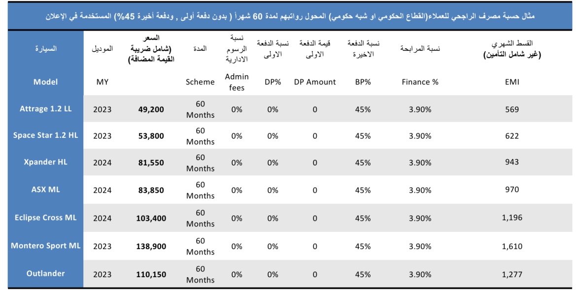 عروض ميتسوبيشي العيسائي ضمن حملة "عزّم وخذها" لتقسيط السيارات بسعر الكاش 8