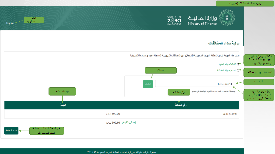 الاستعلام عن المخالفات المرورية للزائرين