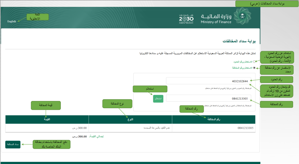 الاستعلام عن المخالفات المرورية للزائرين