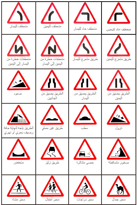 علامات المرور امتحان الاشارات التحذيرية 