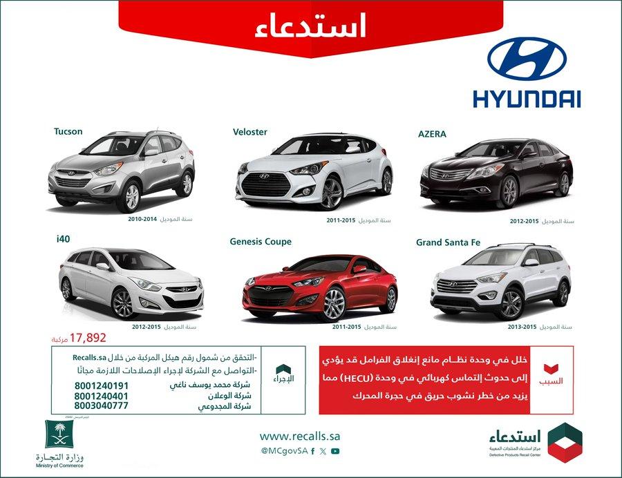 استدعاء 17892 سيارة هيونداي طرازات مختلفة